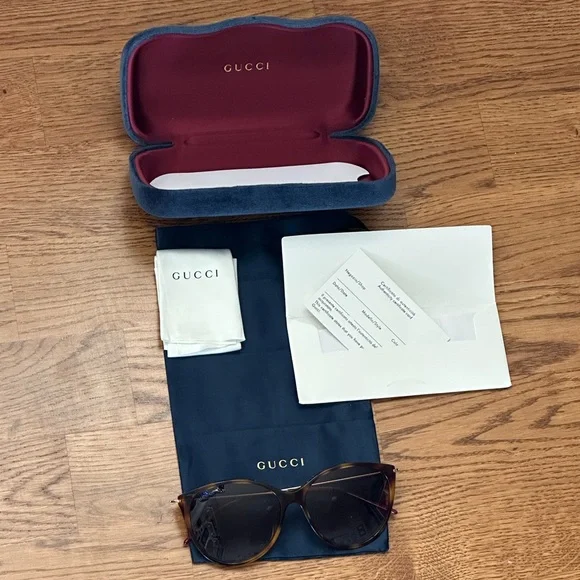 Authentic NWT Gucci Cat Eye Sunglasses in Havana/Red Shade - Picture 9 of 16